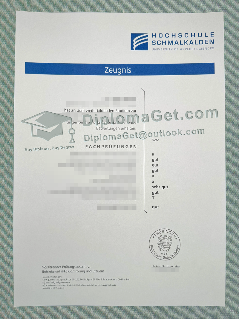 施马尔卡尔登应用科学大学毕业证书, Hochschule Schmalkalden Zeugnis