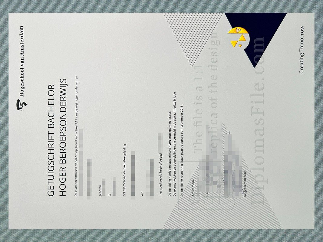 阿姆斯特丹应用科学大学证书, Hogeschool van Amsterdam Getuigschrift