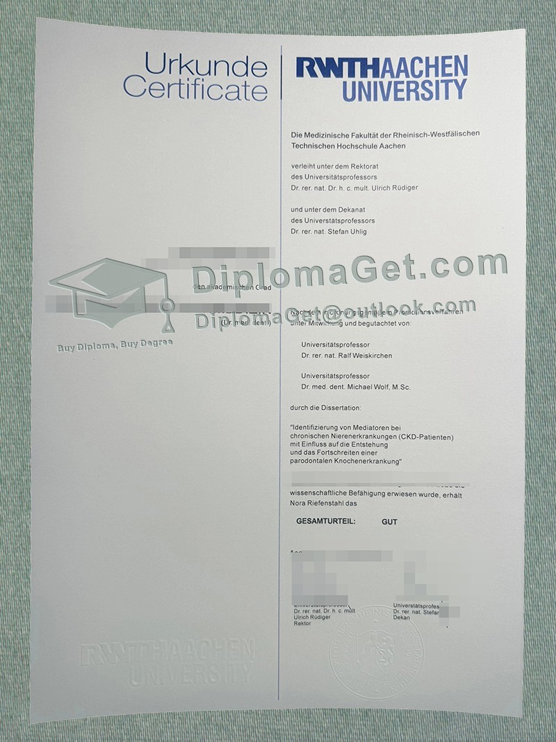 亚琛工业大学证书, RWTH Aachen University Urkunde