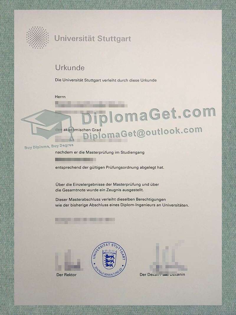 斯图加特大学证书, Universität Stuttgart Urkunde