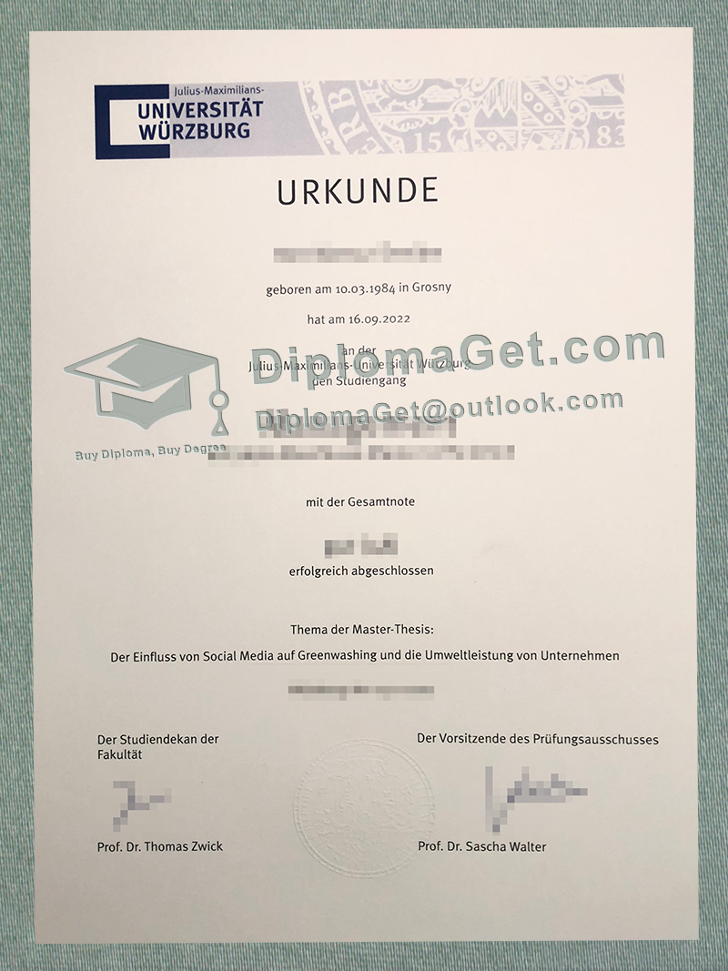 维尔茨堡大学证书, University of Wurzburg Urkunde