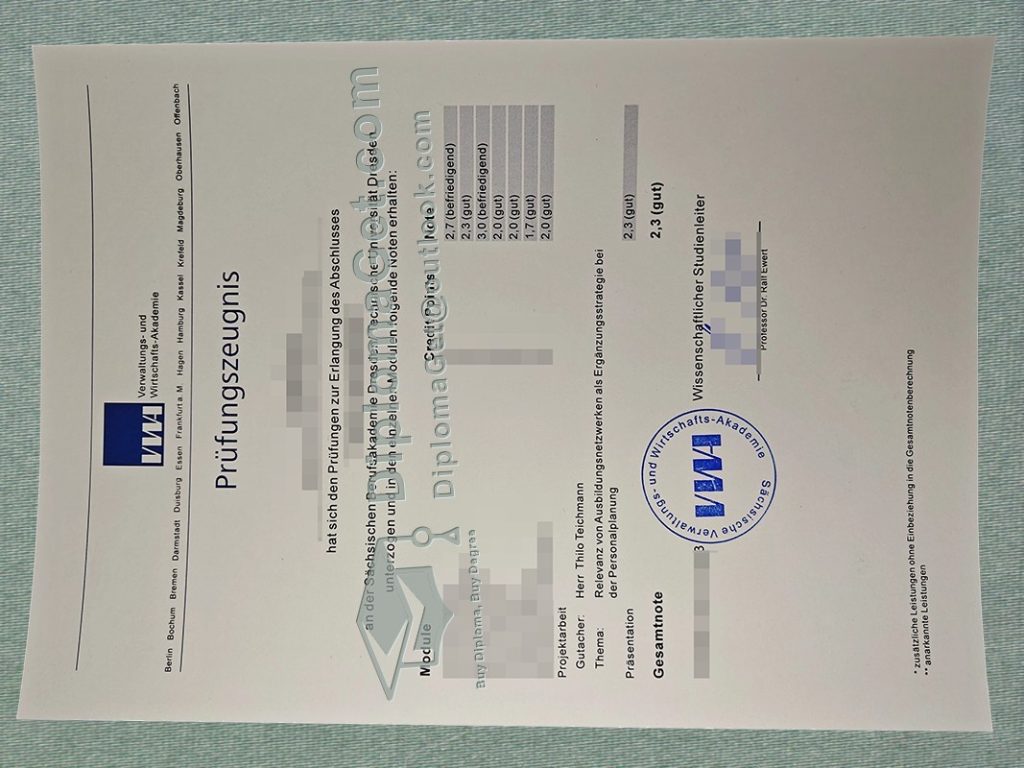 行政与经济学院成绩单, Verwaltungs- und Wirtschaftsakademie Zeugnis