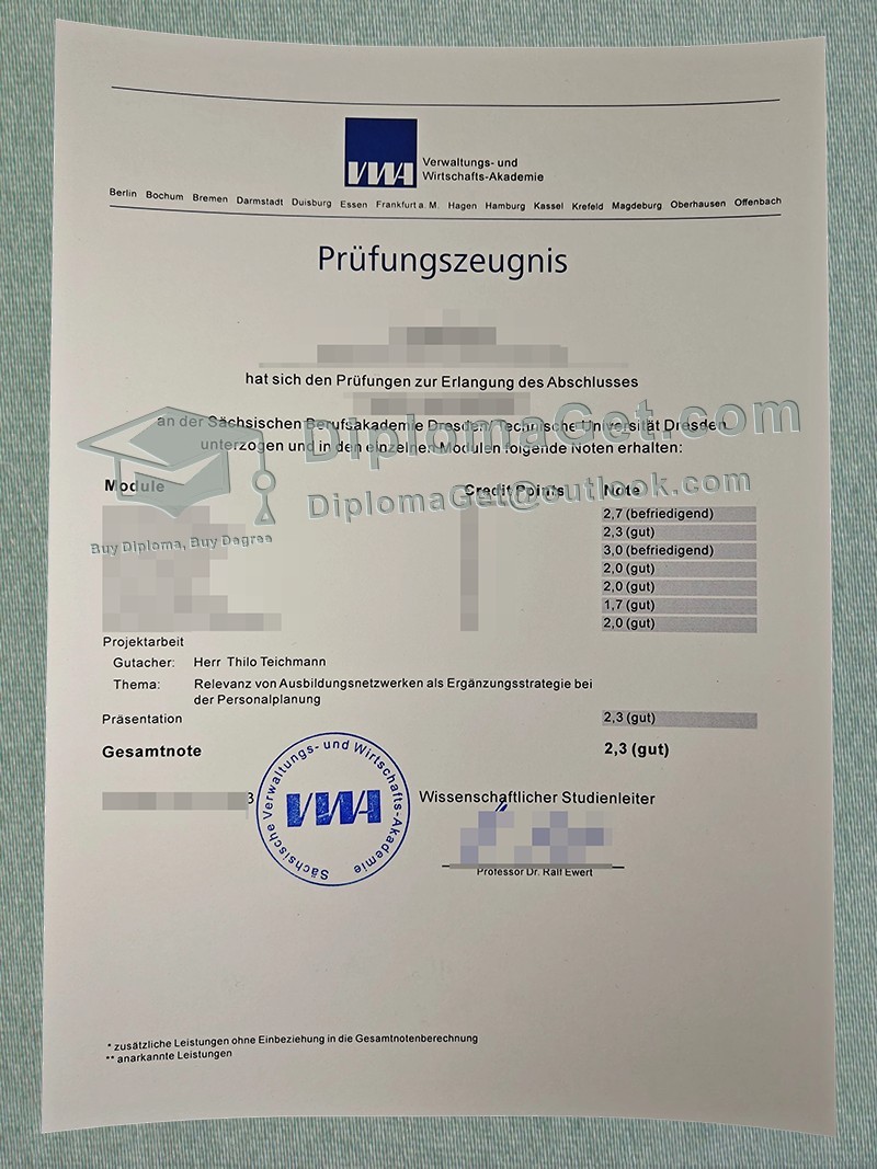 行政与经济学院成绩单, Verwaltungs- und Wirtschaftsakademie Zeugnis 行政与经济学院成绩单, Verwaltungs- und Wirtschaftsakademie Zeugnis