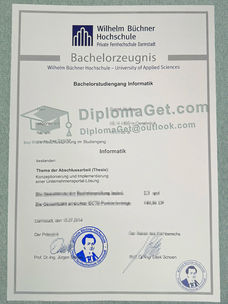 威廉·布赫纳应用科学大学毕业证书, Wilhelm Büchner Hochschule Zeugnis 威廉·布赫纳应用科学大学毕业证书, Wilhelm Büchner Hochschule Zeugnis
