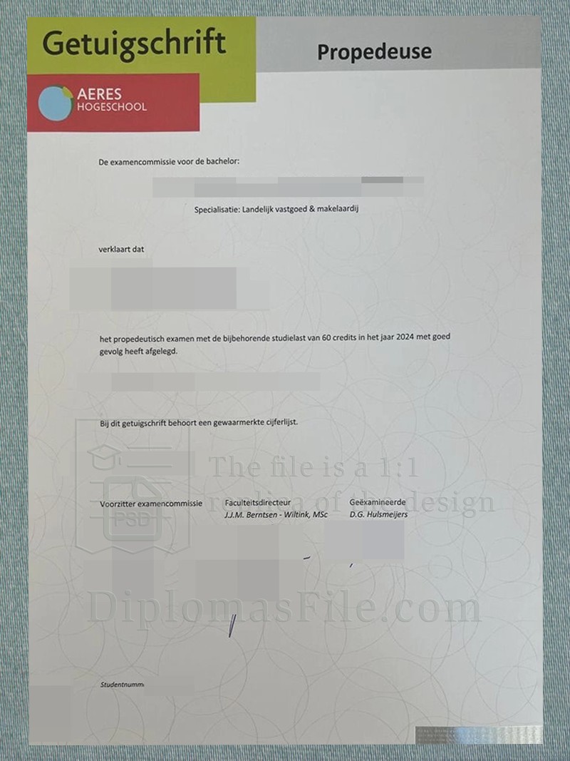 Aeres 应用科学大学证书, Aeres Hogeschool Getuigschrift