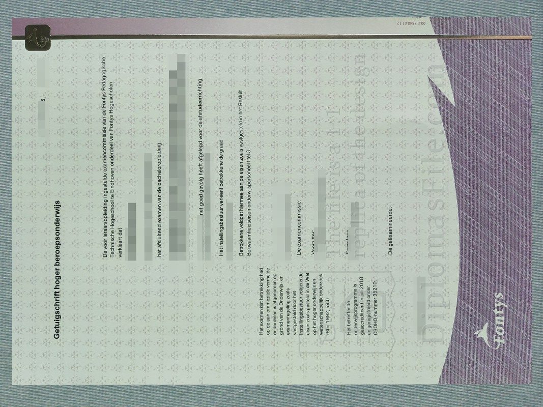 丰蒂斯应用科学大学证书, Fontys Hogescholen Getuigschrift