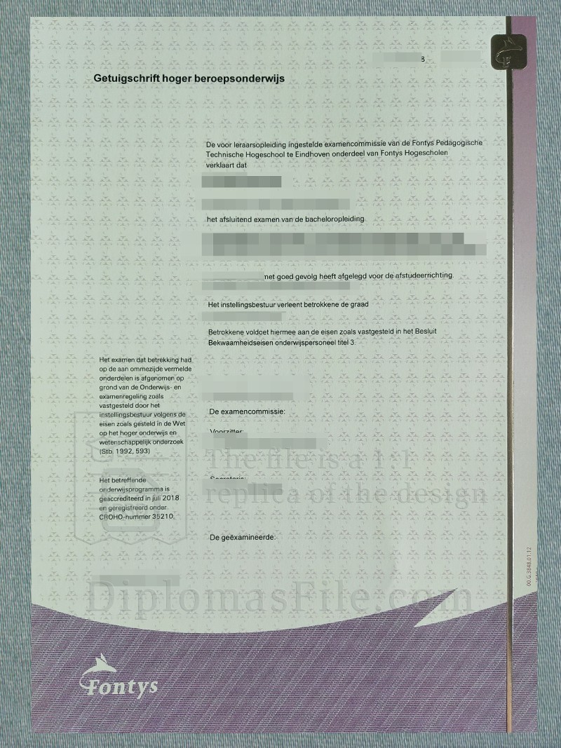 丰蒂斯应用科学大学证书, Fontys Hogescholen Getuigschrift