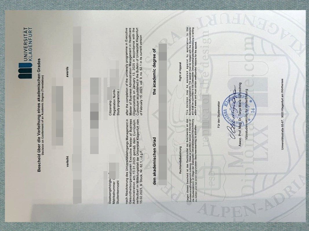 克拉根福大学文凭, Universität Klagenfurt Diploma