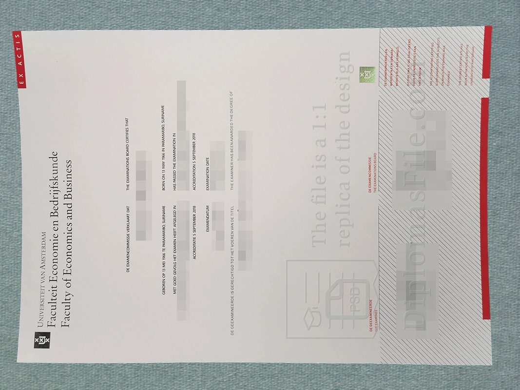 阿姆斯特丹大学文凭, Universiteit van Amsterdam Diploma