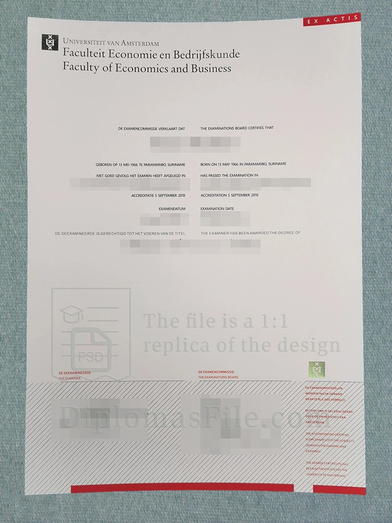 阿姆斯特丹大学文凭, Universiteit van Amsterdam Diploma