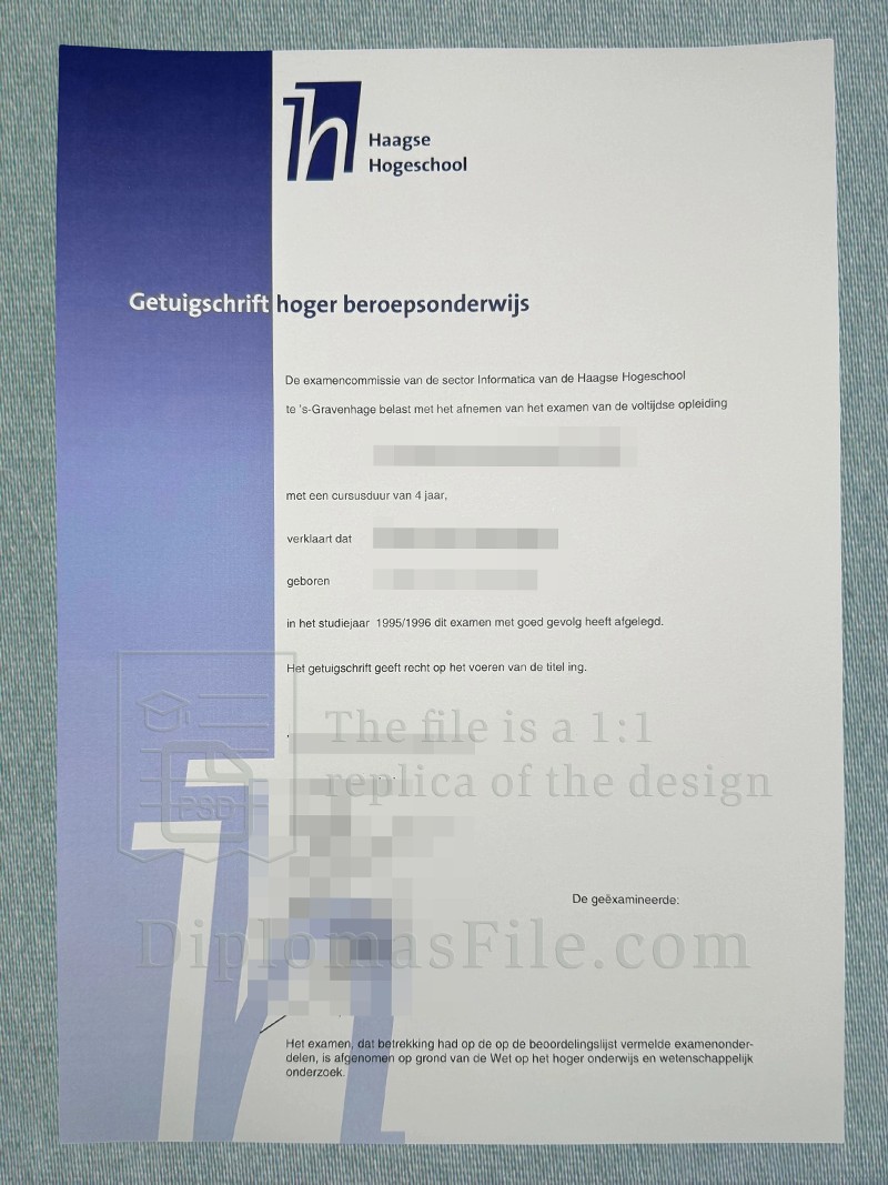 海牙应用科学大学证书, haagse hogeschool Getuigschrift 