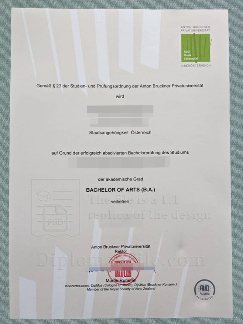 安东·布鲁克纳私立大学证书, Anton Bruckner Privatuniversität Urkunde