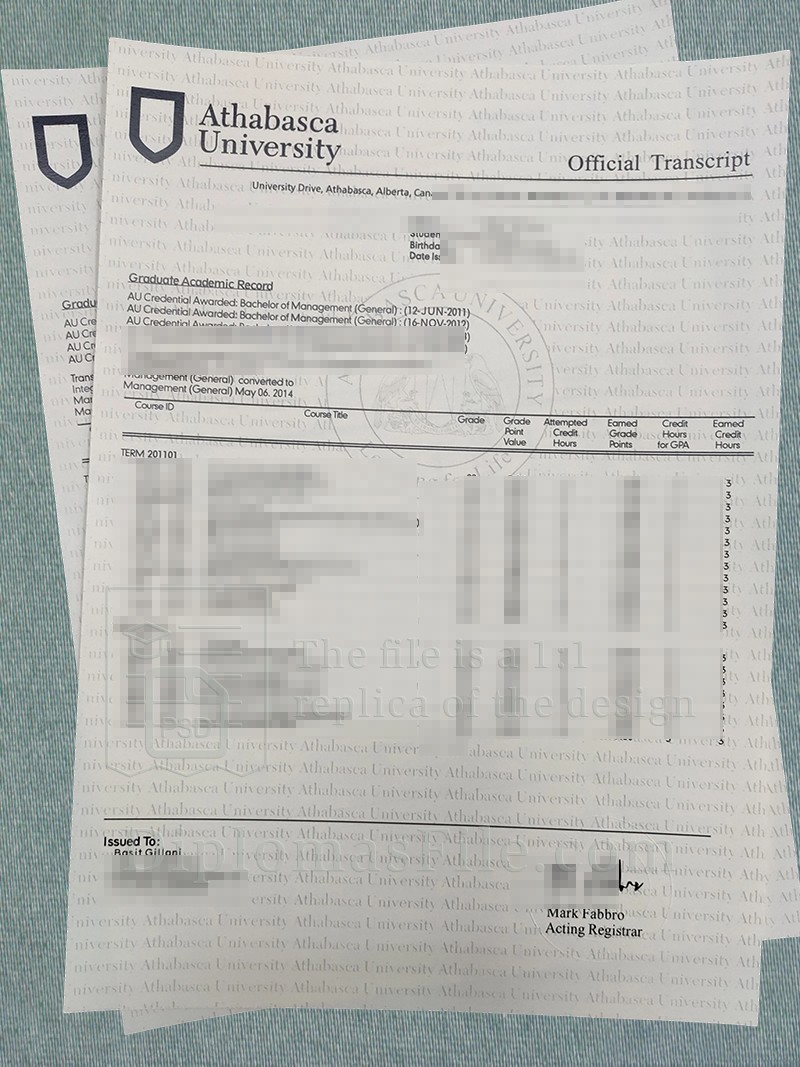 阿萨巴斯卡大学成绩单, Athabasca University transcript 阿萨巴斯卡大学成绩单, Athabasca University transcript