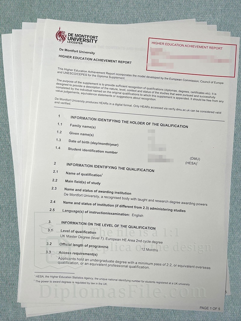 德蒙福特大学成绩单, De Montfort University Transcript